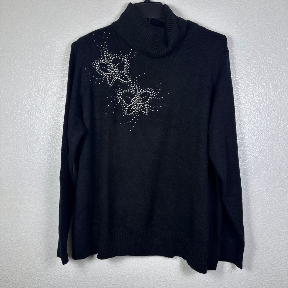DG2 Women's Black Beaded Turtleneck Pullover Sweater Plus 3X